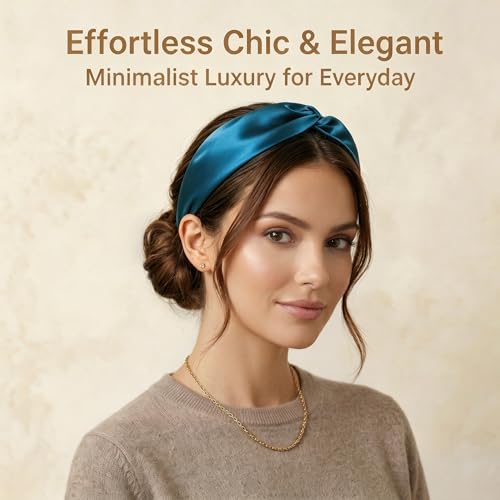 Image of ZLYC Mulberry Silk Headband for Women's Hair, Solid Mineral Blue | smooth luxury real silk, stretch elastic no slip fit, makeup spa skincare use, travel daily wear,boho fashion hair accessory