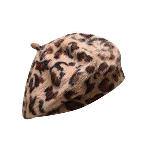 Generisch 1920 Accessoires Femme Lapin Béret Imprimé Léopard Peintre Chapeau Chaud Béret Accessoire Femme, beige, M