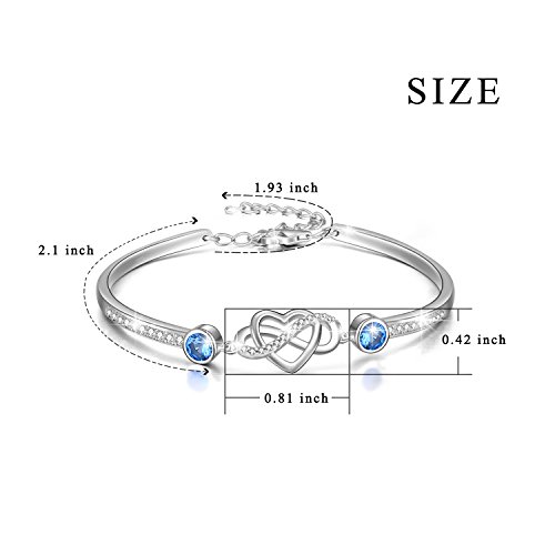 Image of AOBOCO 925 Sterling Silver Infinity Endless Love Heart Birthstone Bangle Bracelet - I Love You Forever Series Adjustable 6-8 in Bracelet with Crystals from Austria Romantic Birthday Jewelry Gift for Women Wife Girlfriend
