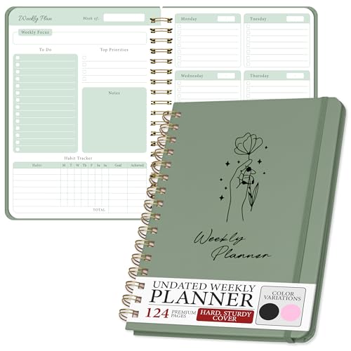 Only Zest Undated Weekly Planner – Minimalist Weekly Planner Notebook for Work, Home & Daily Writing | Simple Matte Notes for Goals, Appointments & Productivity, Elegant Cardstock Pages, Green