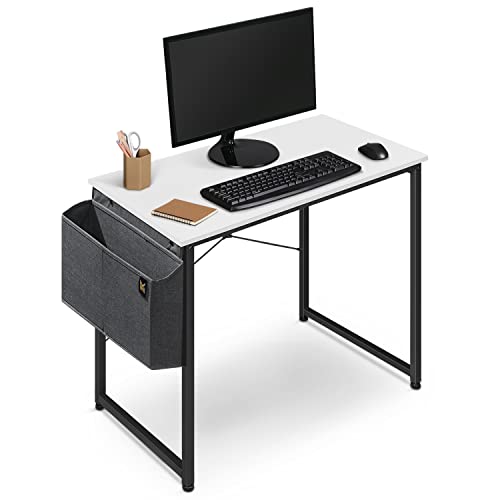 MoNiBloom Computadora de 32 Pulgadas con una Bolsa de Almacenamiento, escritorios para computadora portátil Samll Space Home Office, Blanco, Madera de ingeniería Cover