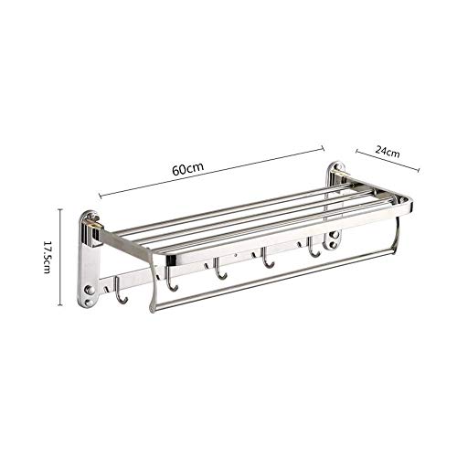 Toallero de baño de acero inoxidable con ganchos y estante plegable de 60cm 6