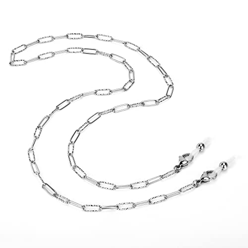 Image of Eyeglass Chain Silver Stainless Steel Handmade Necklace for Reading Glasses Sunglass Beaded Chains for Men Women