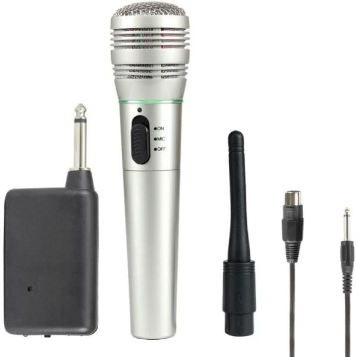 Image of kh Wireless Microphone or Wired Mic Both Options, Handheld Dynamic Mic System Set with Receiver, 6.35mm(1 /4'') Plug, for Karaoke, Voice Amplifier, PA System, Singing Machine