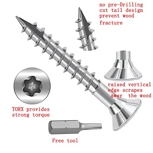 Jougu Wood Screws #4 × 1-1/4 Inch Torx Star Drive Deck Screws Flat Head M3 × 30 Countersunk T10 Self Tapping Thread Cut 200Pcs Carbon Steel Galvanized, (Small Box) #TOP2