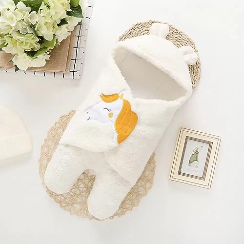 Image of BABYZONE Baby Bear Hooded Fleece Romper and Swaddle Wrap Set, Plush Teddy Design, Brown (2, Brown&White, Baby)