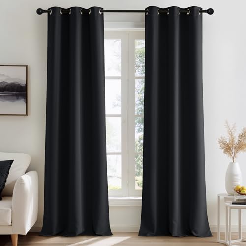 Image of NICETOWN 100% Black Out Curtains 90 Inches Long 2 Panels for Living Room, Bedroom, Office Thermal Insulated Blackout Drapes Solid Grommet Noise Reducing Window Curtains, W40