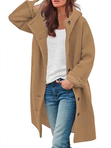 SAUKOLE Womens Wool Blend Pea Coat Fashion Winter Dressy Overcoat Single Breasted Trench Jackets with Hood