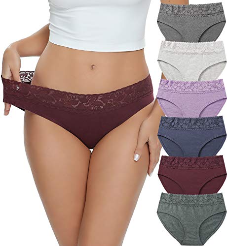 Cotton Hipster Panties for Women Lace Hiphugger Panties Bikini Underwear Pack (3020M,Solid LP)