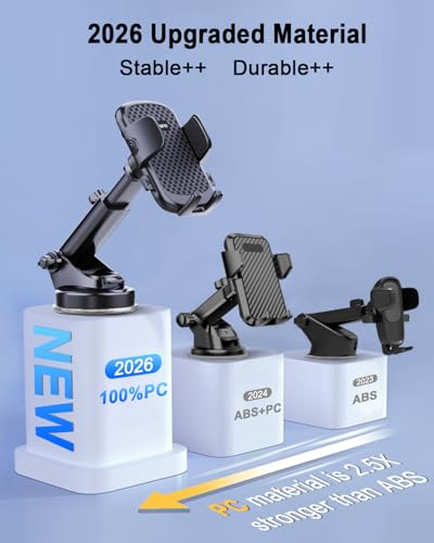 [2026 NEW] Car Phone Holder [Upgraded Strongest Suction & Clip] Cell Phone Mount for Dashboard Windshield Vent,Mobile Stand Base Truck Cradle for iPhone 17 Pro Max 16 15 14 13 12 X Samsung S25 Android