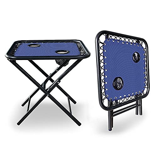 Miniatura 6 de Vounot Set De 2 Tumbona Jardín Exterior Plegable Con Mesa Auxiliar Portavasos, Silla Reclinable Con Reposacabeza Extraíble, Carga Máxima 120kg, Azul
