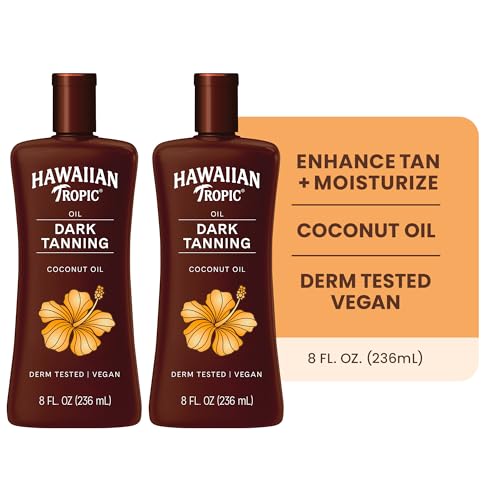 Image of Hawaiian Tropic Dark Tanning Oil, 8 Fl Oz | Moisturizing Body Oil with Cocoa Butter, Tan Enhancer, 8 Fl Oz each Twin Pack