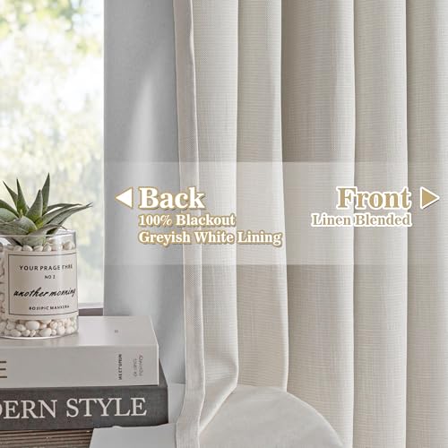 Image of MYSKY HOME Beige Blackout Curtains 108 inches Long Natural Pinch Pleated Curtains for Living Room Bedroom 100% Room Darkening Black Out Window Drapes with Hooks Back Tab, 40 inch Wide per Panel, 2 Pieces