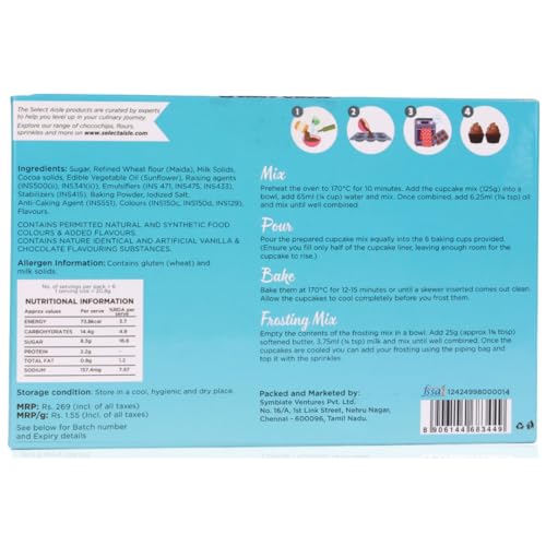 Image of The Select Aisle's Eggless Chocolate Cupcake Kit - 190g [Frosting mix and Sprinkles |Just add oil and water | Eggless Cupcake premix |Decadent chocolate cupcake mix | Premix Cake Powder]