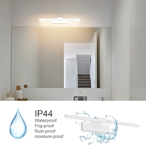 Klighten Spiegelleuchte Bad LED 40cm 12W, Spiegellampe Bad IP44, Badezimmer Lampe Wand Aluminium Badleuchte Badlampe Wand, 60 LEDs, 1100 Lumen, Warmweiß 3000K, Weiß – Bild 4