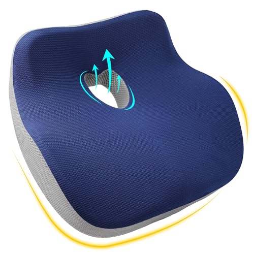 Allaboutsla Autositzkissen, Sitzkissen aus Memory-Schaum für Ischias-Schmerzlinderung, größeres Fahren Sitzkissen für Kurze Fahrer auf Langen Fahrten - Butt Kissen für Auto, Büro - Blau und Grau