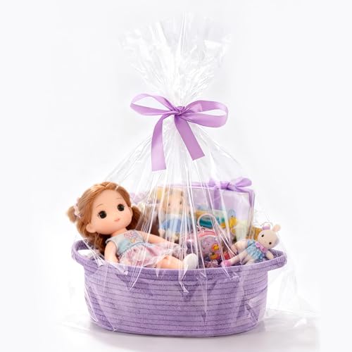 30 x 20 x 12,5 cm Cesta Trenzada para Regalos con Bolsas de Regalo y Cintas,Espaciosa Cesta de Almacenamiento Tejida,Almacenamiento Tejidas con Cuerda de Algodón para Cumpleaños,Bodas y Navidad