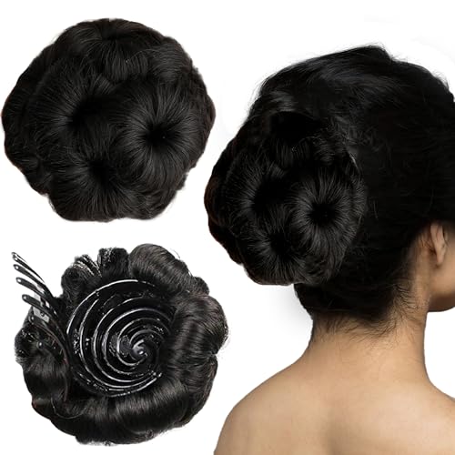 Image of TEMPERIA Hair Buns for Women - Juda Accessories For Women - Hair Buns Clip - Artificial False Fake Hair Donuts Bun Maker Extension - Black - Pack of 1