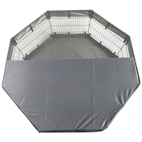 Image of PJYuCien Puppy Playpen with Top Cover & Bottom Pad, 8 Panels 30 inch H, Gray | 24 inchW, Small Pet Safe Sanctuary, Foldable Octagonal Pen, Versatile, Indoor & Outdoor, Backyard Pasture, Protects Floors