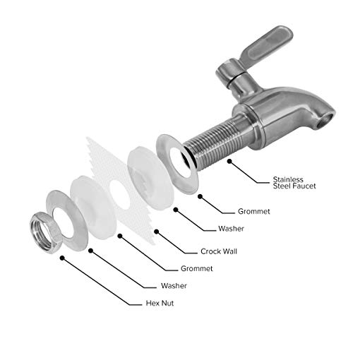 Geo Sports Porcelain Ceramic Crock Water Dispenser, Stainless Steel Faucet, Valve And Lid Included. Fits 3 To 5 Gallon Jugs. Bpa (Solid White) #TOP5