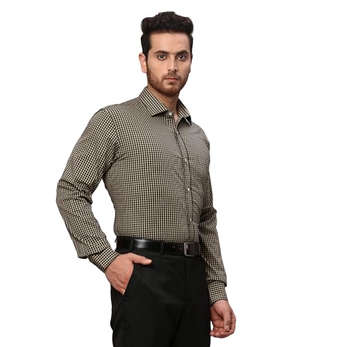 Image of Park Avenue Men's Pure Cotton Checks Pattern Slim Fit Semi Cutaway Collar Full Sleeve Formal Shirt