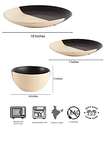 Image of Miah Decor Ceramic Handcrafted Dinner Set (Service for 1)-Pack of 3 [1 Dinner Plate,1 Quarter Plate, 1 Dinner Bowl] inchThe Raat Din Collection inch Microwave & Dishwasher Safe
