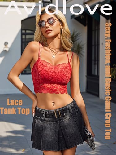 Image of Avidlove Bralettes for Women Lace Camisole V Neck Double-Layered Adjustable Strap Tank Cami Crop Top