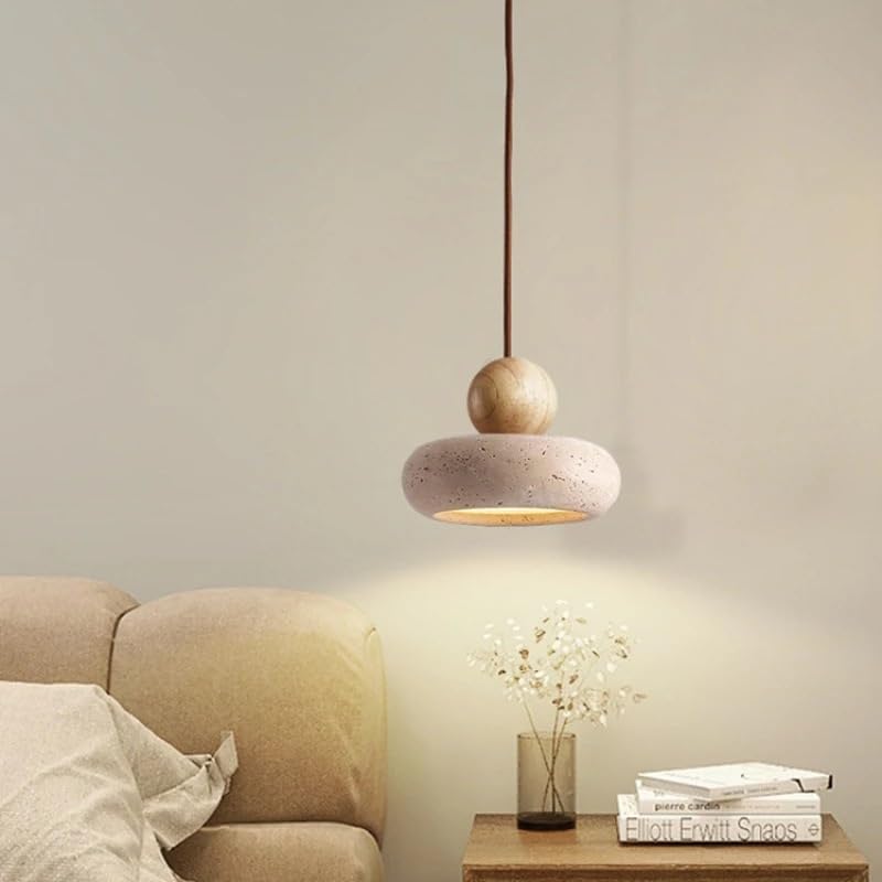 Luminaires bois massif et suspension pierre ovale pour salon et cuisine