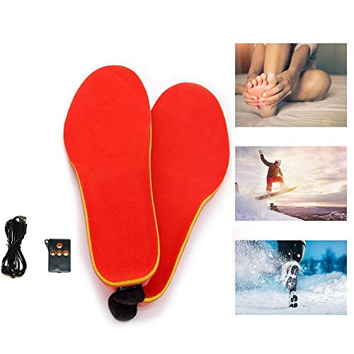 Plantillas calefactadas eléctricas inalámbricas con Control Remoto con batería para Zapatos de Mujer y Hombre Calentador de pie de Camping de esquí de Invierno (1 par) Red-41-46