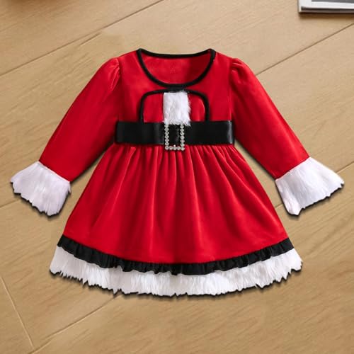 Toddler Girl Christmas Dress Santa Claus Christmas Outfit Red Long Sleeve Plush Xmas Party Dresses for Little Girls2