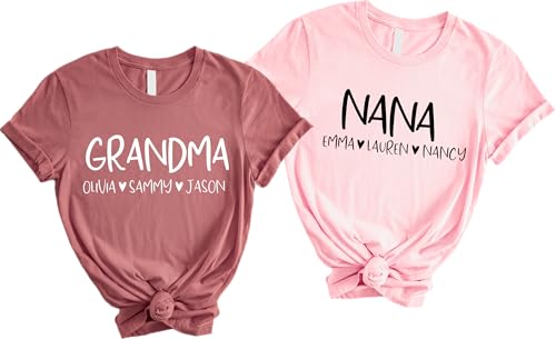 Custom Grandma Shirt with Kids Names Personalized Nana Shirt with Grandkids Names Great Grandma Gifts for Mothers Day Mimi Tees Women