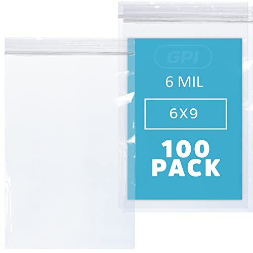 GPI - 6 Mil Extra Heavy-Duty 6 x 9 Clear Plastic Reclosable Zip Bags Quart Puncture-Resistant Strong Resealable Poly Bags With Lock Zipper Seal For Screws Nuts Bolts & Constuction 100 Count