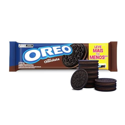 Biscoito recheado Oreo chocolate embalagem econômica multipack 270g