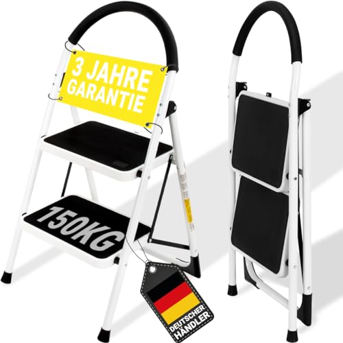 𝐂𝐑𝐀𝐅𝐓𝐅𝐔𝐋𝐋 Trittleiter CF-130A | 𝟑 𝐉𝐀𝐇𝐑𝐄 𝐆𝐀𝐑𝐀𝐍𝐓𝐈𝐄 - 2-5 Stufen Leiter - Klapptritt - Treppenleiter - Klappleiter - Haushaltsleiter - Stehleiter - Mehrzweckleiter (2 Stufen)