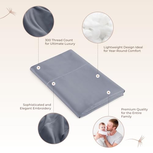 Image of Certified Organic Queen Flat Sheet Only - 100% Organic Cotton Top Sheet with Luxurious Soft and Breathable 300 Thread Count Sateen Weave Finish - GOTS & Fairtrade Certified (Mineral, Queen)