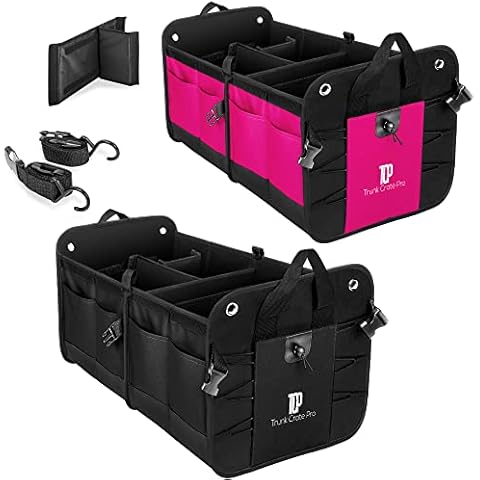 TRUNKCRATEPRO Save 15 per cent off bundle of 2 Car Trunk Organizer Multi-Compartment storage for men and women (Black and Pink) Cover