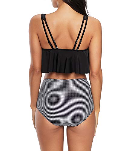 Image of Bathing Suits for Women High Waisted Swimsuits Tummy Control Two Piece Tankini Ruffled Top with Swim Bottom Bathing Suits