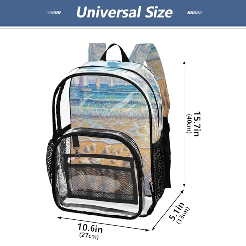 Sea Beach Clear Backpack - Stadium Approved Large 15.7-inch Waterproof Transparent Bag for Sports, Concerts, Work, Travel#4254
