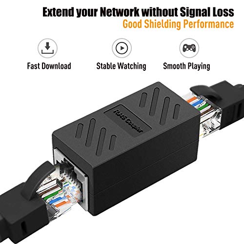 Rj45 Coupler, Pluspoe 2 Pack Ethernet Cable Extender Inline Lan Connector Plugs For Cat5 Cat5E Cat6E Cat7 Cable, Female To Female (Black) #TOP1