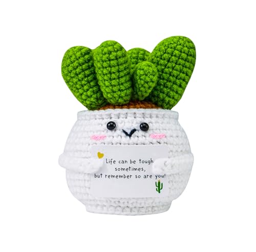 SZYBB Handmade Crochet Cactus Positive Crochet Doll Crochet Gifts for Women Men Mom Teacher Gifts for Friendship Coworker Birthday Gifts Crochet Plant Office Desk Decor