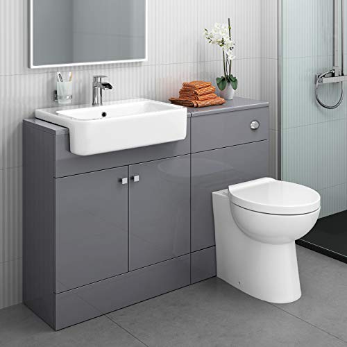 iBathUK Harper 1160 Combination Vanity Unit Furniture Set Wash Basin Bathroom Sink WC BTW Toilet Pan Soft Close Seat with Concealed Cistern-Anthracite Grey(Flat Pack)