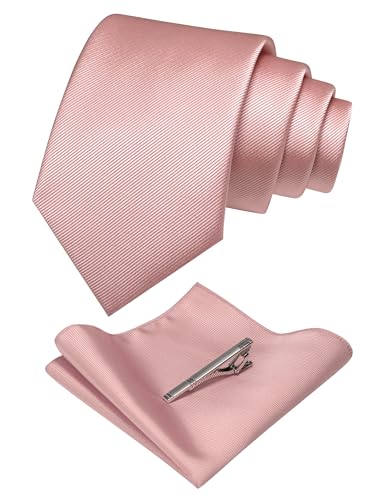 JEMYGINS Rose Gold Tie Formal Necktie and Pocket Square Tie Clip Sets for Men(86)