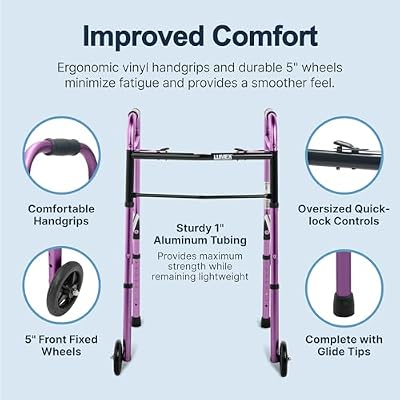 Lumex ColorSelect Walkers for Seniors, Rolling & Folding Adult Walker with Wheels, Plum