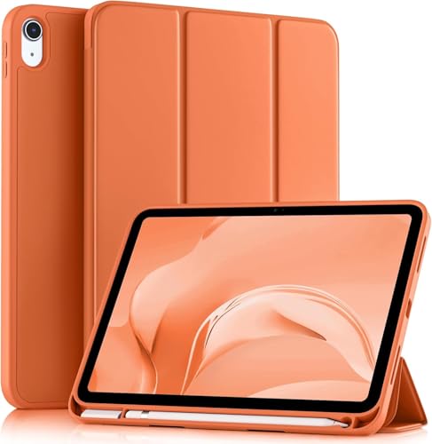 Image of Printme Compatible with iPad (A16) 11th Generation Case 11 Inch 2025, for iPad 10th Generation Case 10.9 Inch 2022 with Pencil Holder, Slim Trifold Stand Protective Cover with Soft TPU Back (Orange)
