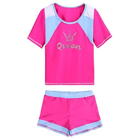 Umupi Little Girls' Summer Two Piece Letter Print Kids Swimsuit (3XL, Rose Cover