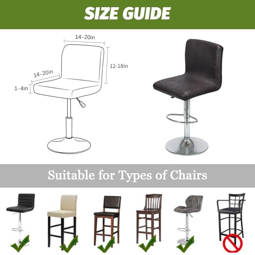 Image of FUANGUI Bar Stool Covers Set of 2, Faux Leather Looking Stretch Bar Stool Chair Cover Slipcovers, Counter Stool Bar Chair Covers for Kitchen Pub Dining Room Retro Style Home Deco- Black