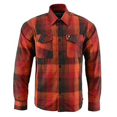 Milwaukee Leather MNG11641 Men's Flannel Plaid Shirt Orange with Red and Black Long Sleeve Cotton Button Down Shirt3