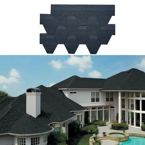 Tejas asfálticas negras de 100cm x 32,5 cm, impermeables, con adhesivo termofusible. Ideales para soláriums, cenadores, terrazas, renovación de techos y techos de paneles metálicos.(21pcs)