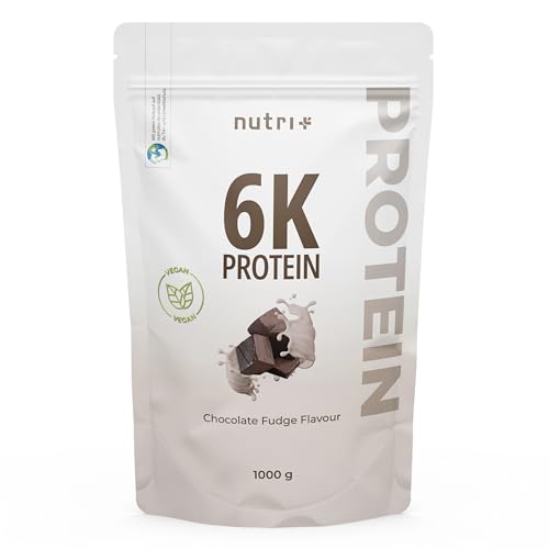 Nutri + Proteinpulver Chocolate Fudge 1 kg - 6k Eiweiß Shake - Eiweißpulver Schokolade - Mehrkomponenten Protein Pulver Schoko ohne Zucker Zusatz