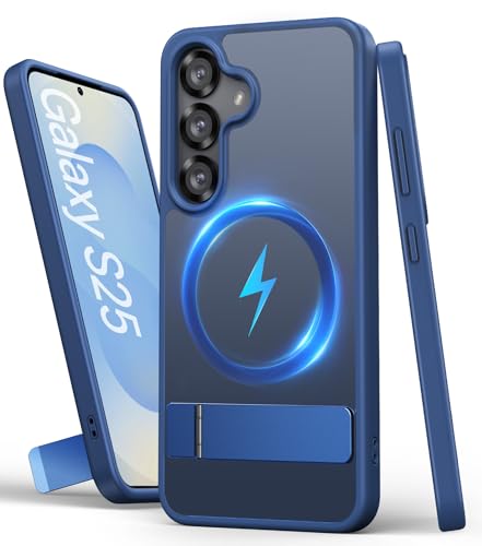Vihibii for Samsung Galaxy S25 Magnetic Back Cover with Stand, [Compatible with MagSafe], Drop Protection Rugged Shockproof Back & Translucent Matte Slim Phone Case for S25 6.2″ 2025, Dark Blue- Best and cheap mobile covers in India
